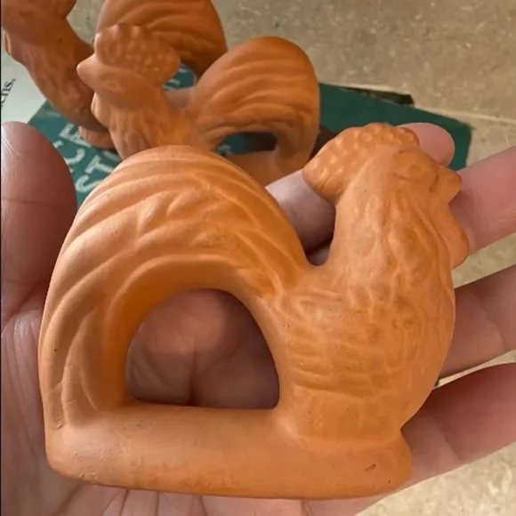 terracotta farmhouse ceramic rooster napkin rings for dining room - Picture 2 of 4